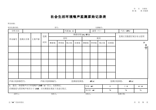 社会生活环境噪声监测原始记录