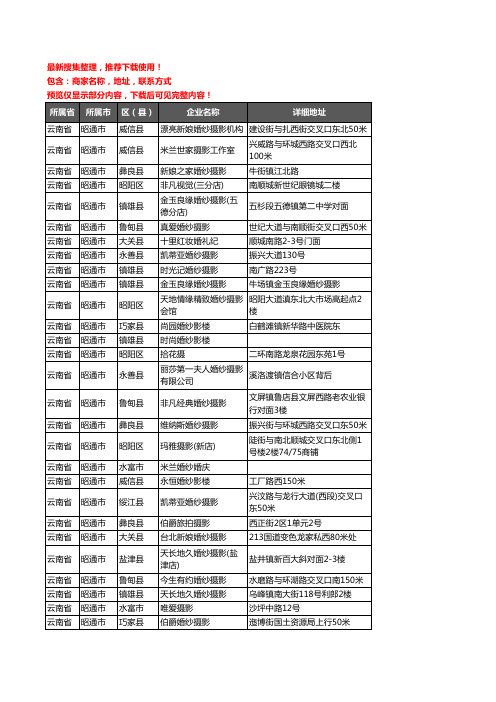 新版云南省昭通市婚纱摄影企业公司商家户名录单联系方式地址大全77家