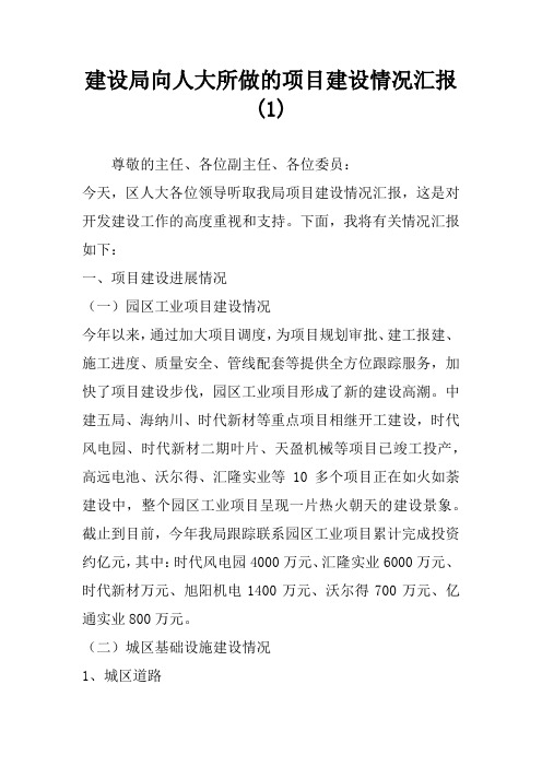 建设局向人大所做的项目建设情况汇报(1)