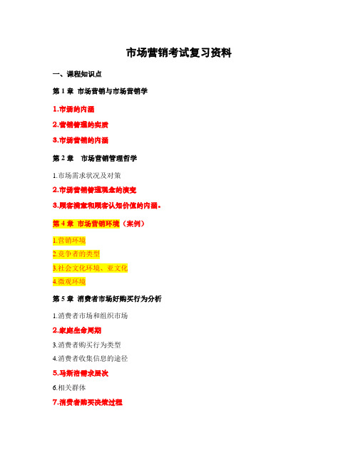 市场营销期末考试知识点最终版