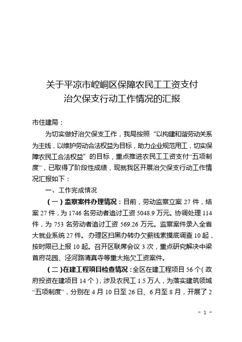 治欠保支专项行动工作情况的汇报
