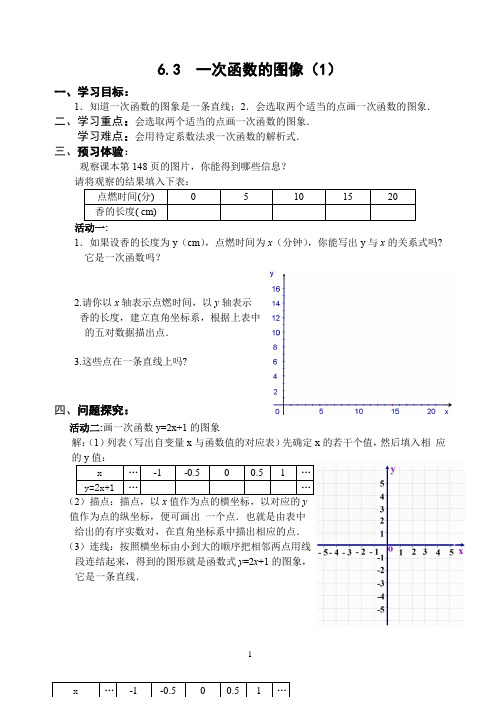 苏科版数学八年级上册 6.3一次函数的图像(1)  教案 