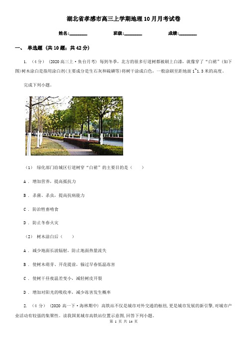 湖北省孝感市高三上学期地理10月月考试卷