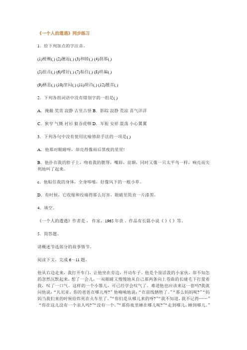 《一个人的遭遇》 同步练习(人教版)