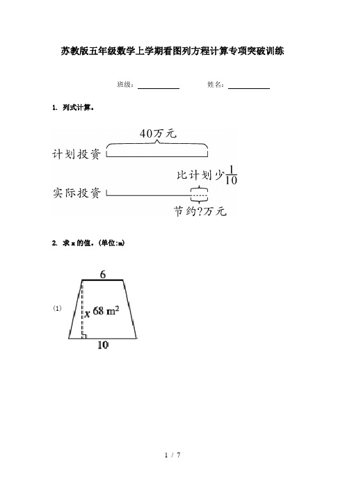 苏教版五年级数学上学期看图列方程计算专项突破训练