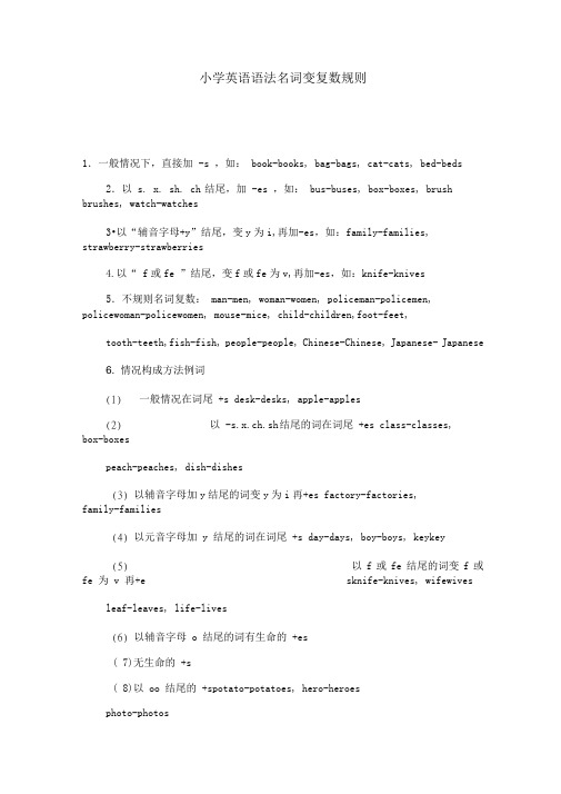 小学英语语法名词变复数规则