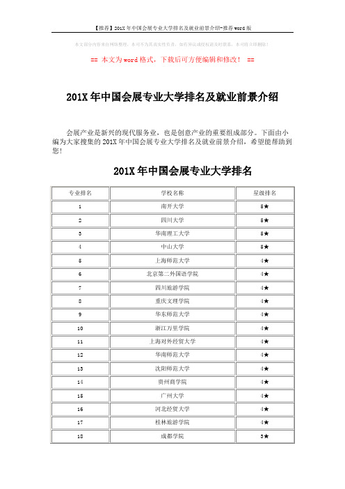 【推荐】201X年中国会展专业大学排名及就业前景介绍-推荐word版 (3页)