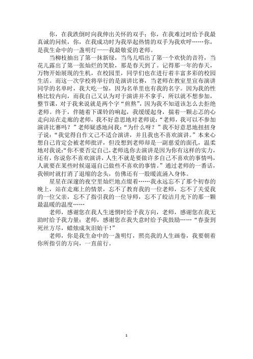 最新你是我生命中的一盏明灯作文