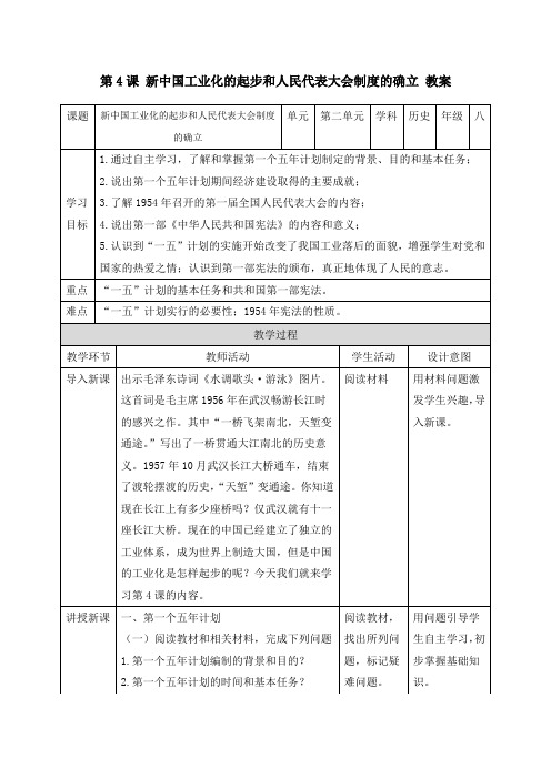 部编版八下历史第4课新中国工业化的起步和人民代表大会制度的确立