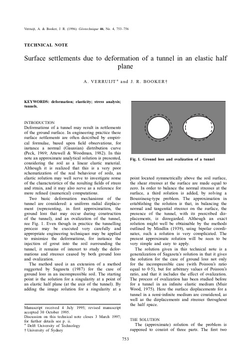 Surface  ettlements due to deformation of a tunnel in an elastic half plane