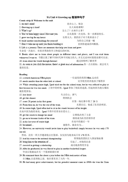 牛津译林新版9A Unit 4 Growing up 重点归纳