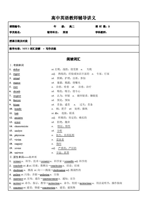 人教版必修五 M5U1词汇讲解  + 写作训练(无答案)