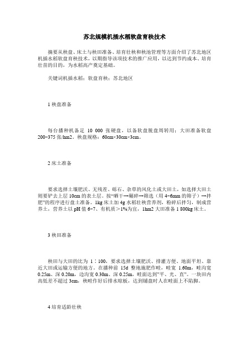 苏北规模机插水稻软盘育秧技术
