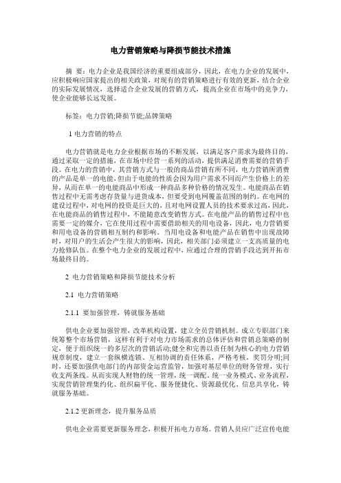 电力营销策略与降损节能技术措施