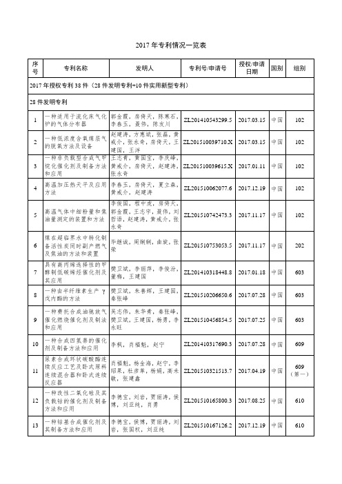 2017年专利情况一览表
