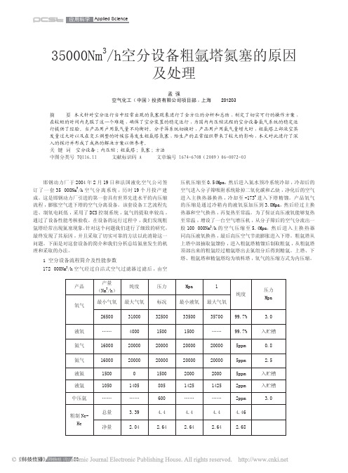 35000Nm_3_h空分设备粗氩塔氮塞的原因及处理