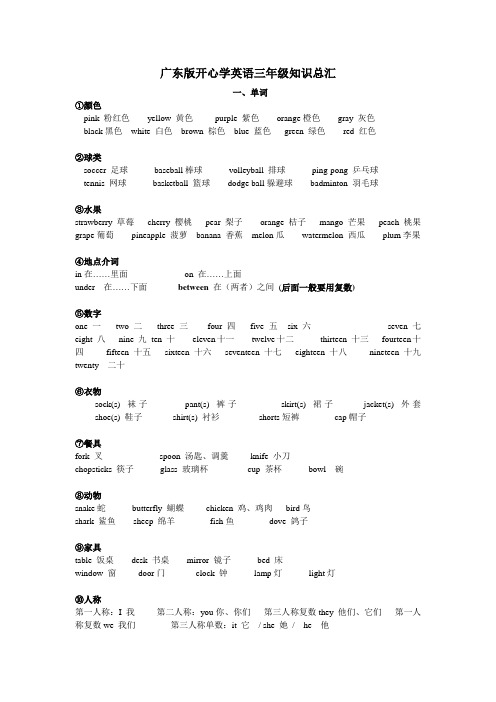 开心学英语三年级英语知识整理