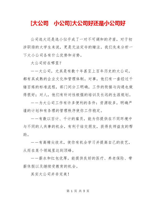 [大公司 小公司]大公司好还是小公司好