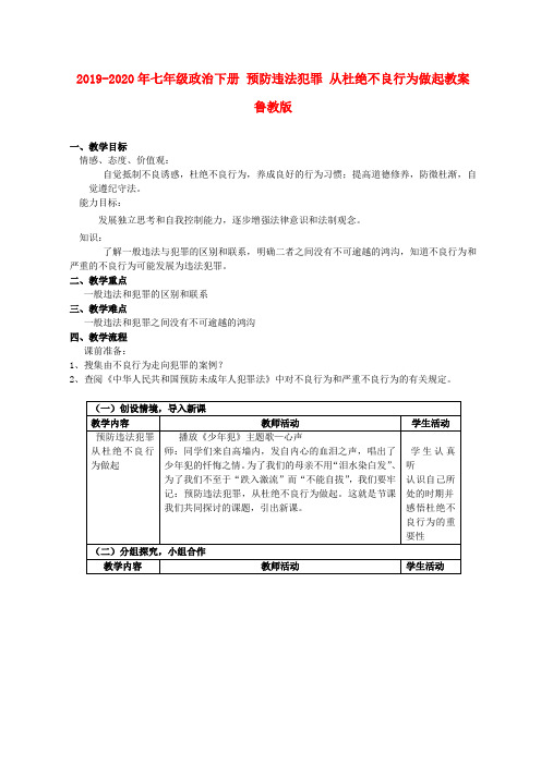 2019-2020年七年级政治下册 预防违法犯罪 从杜绝不良行为做起教案 鲁教版