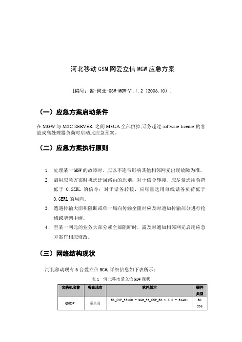 河北移动GSM网爱立信MGW应急方案