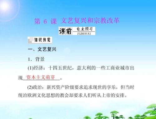 《随堂优化训练》2012年高中历史 第二单元 第6课 文艺复兴和宗教改革课件 新人教版必修3 新课标