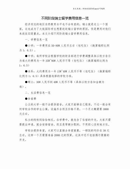 不同阶段瑞士留学费用信息一览.doc