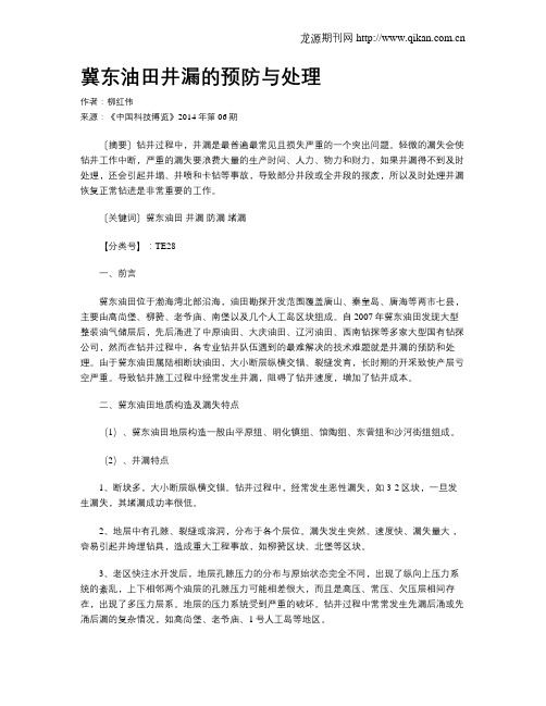 冀东油田井漏的预防与处理