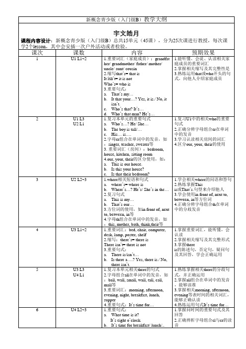 新概念青少版(入门级B)教学大纲
