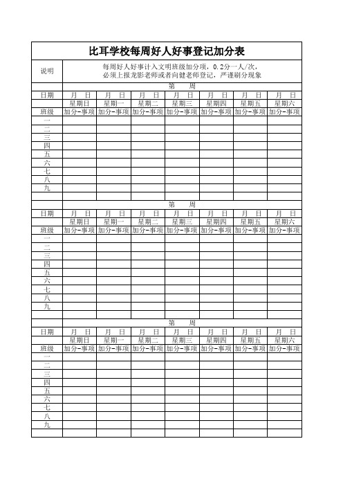 比耳学校班级好人好事加分登记表