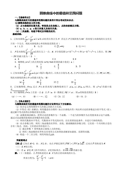 圆锥曲线中的最值和范围问题