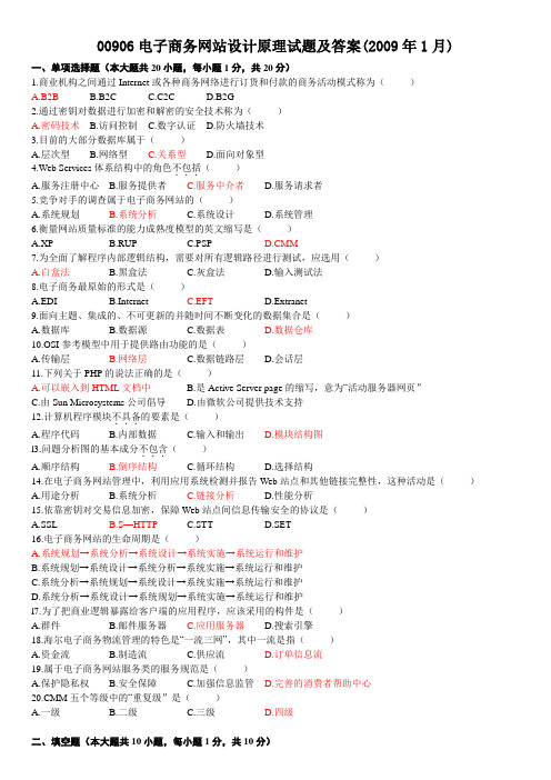 00906电子商务网站设计原理试题及答案(2009年1月)