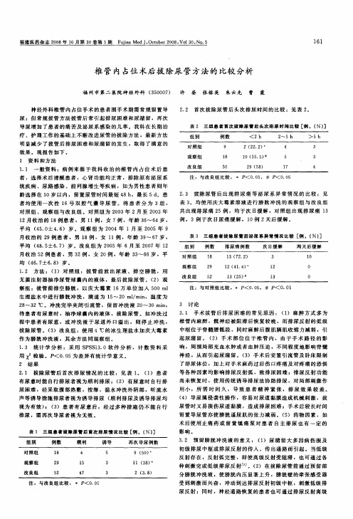 椎管内占位术后拔除尿管方法的比较分析