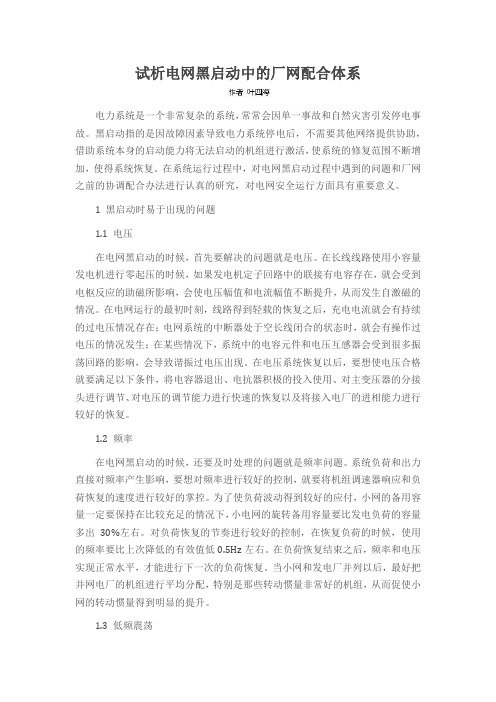 试析电网黑启动中的厂网配合体系