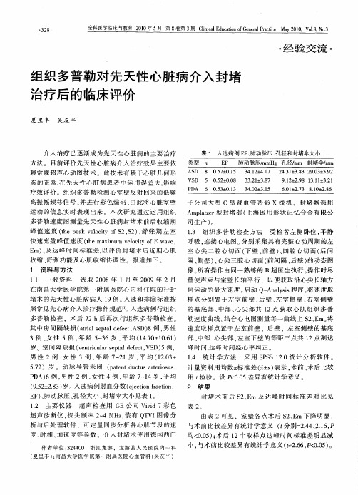 组织多普勒对先天性心脏病介入封堵治疗后的临床评价