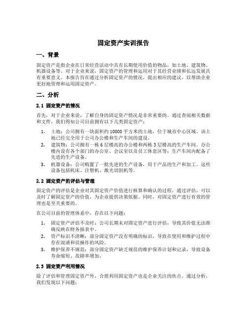 固定资产实训报告