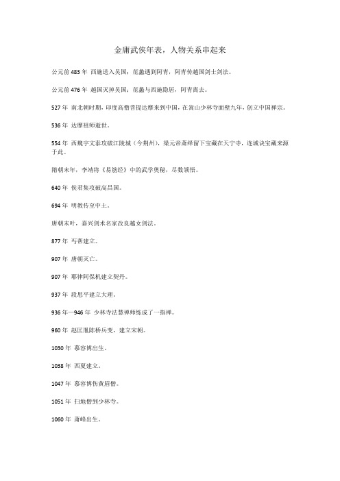 金庸武侠人物年表