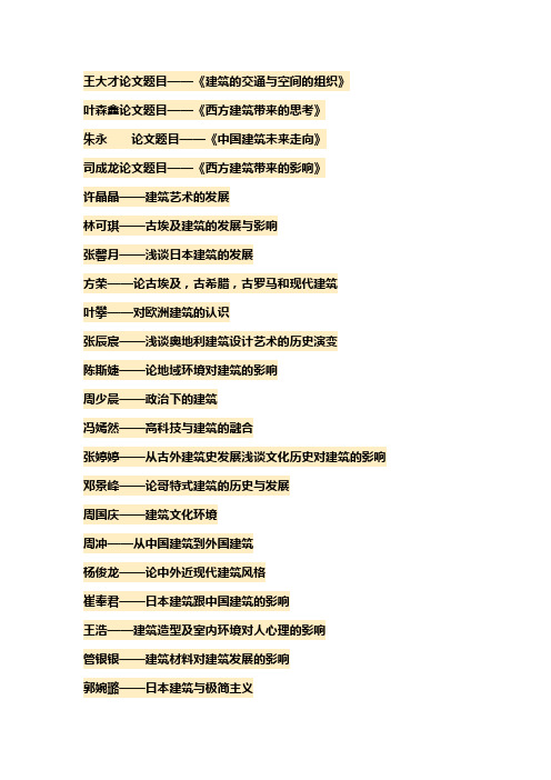 11建筑学外建史论文选题