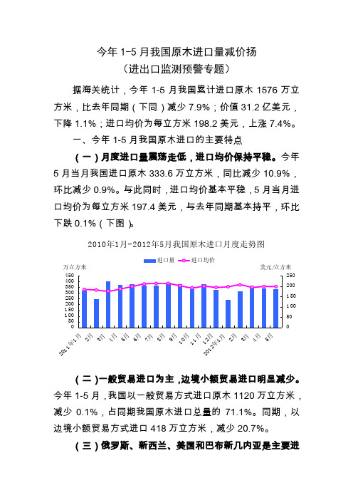 今年15月我国原木进口量减价扬