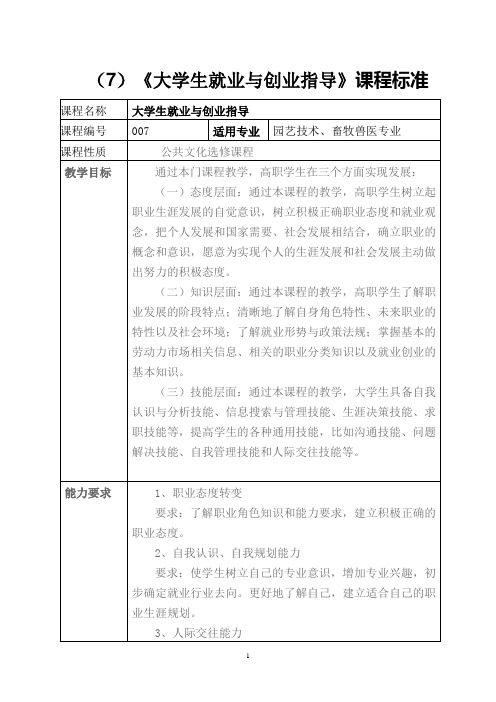 《大学生就业与创业指导》课程标准)