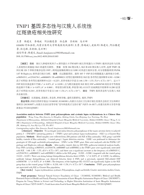 TNIP1基因多态性与汉族人系统性红斑狼疮相关性研究(新)