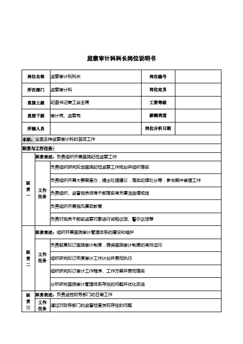 监察审计科科长岗位职责