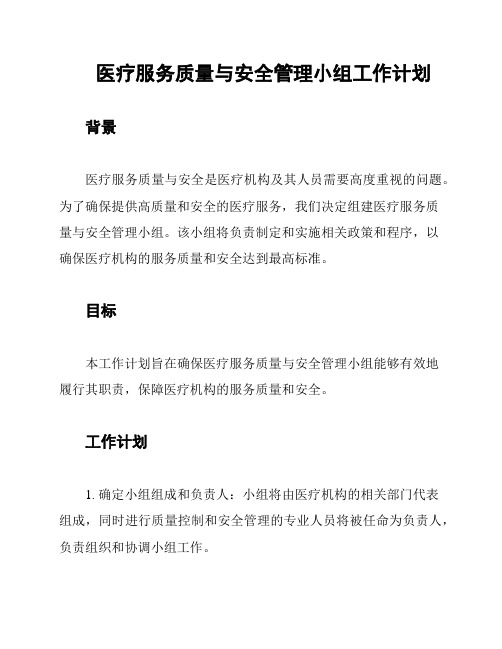 医疗服务质量与安全管理小组工作计划