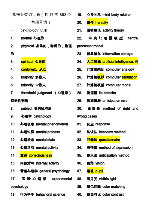 托福分类词汇表
