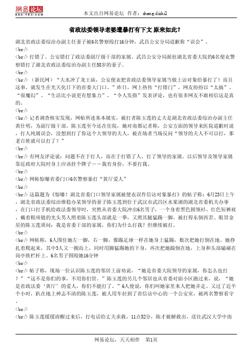 省政法委领导老婆遭暴打有下文原来如此