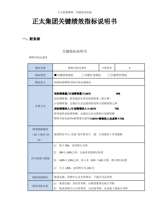 正太集团关键绩效指标说明书(37页)