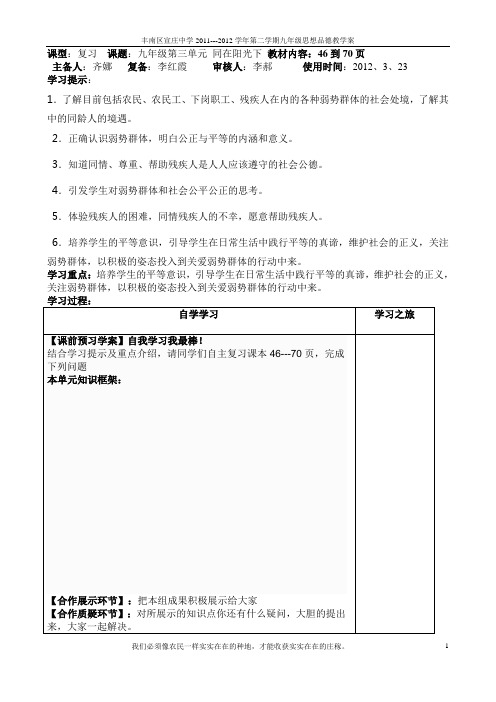 九年级第三单元同在阳光下