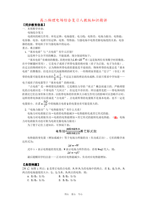 高二物理电场综合复习人教版知识精讲