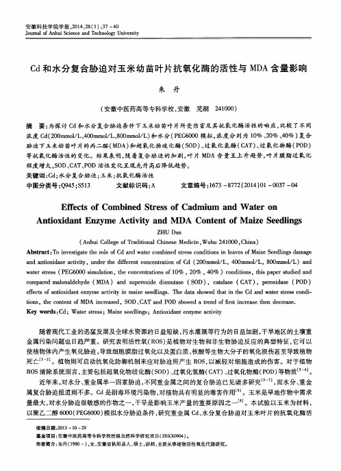 Cd和水分复合胁迫对玉米幼苗叶片抗氧化酶的活性与MDA含量影响