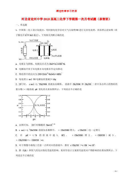 2018届高三化学下学期第一次月考试题承智班