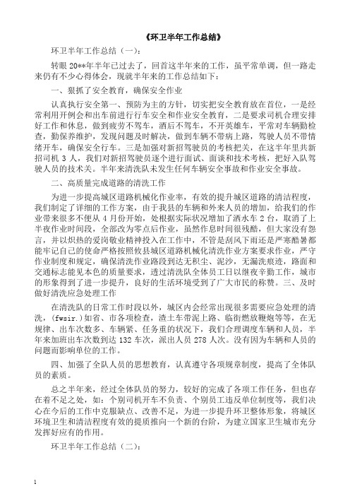 工作总结-环卫半年工作总结10篇(2019精编).docx